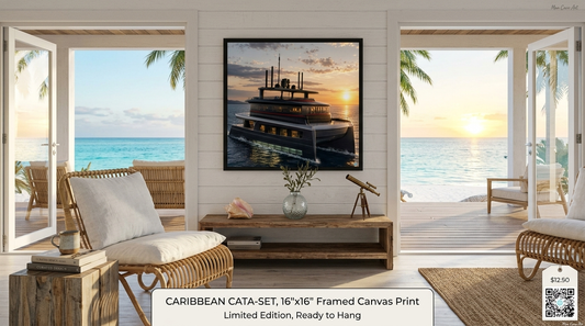 Framed Canvas Catamaran Artwork for Coastal Home Decor